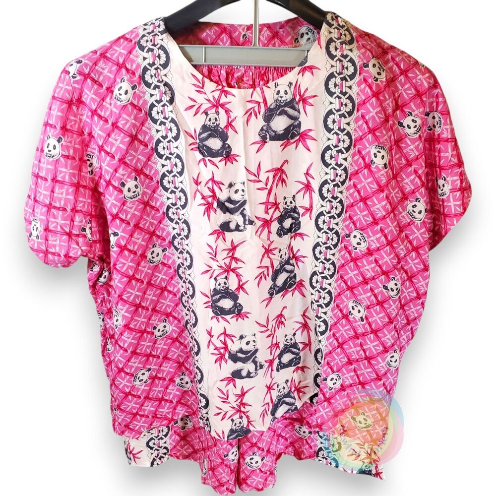 Aladdin Baju Batik Pink Panda Pajama Shorts Set L XL